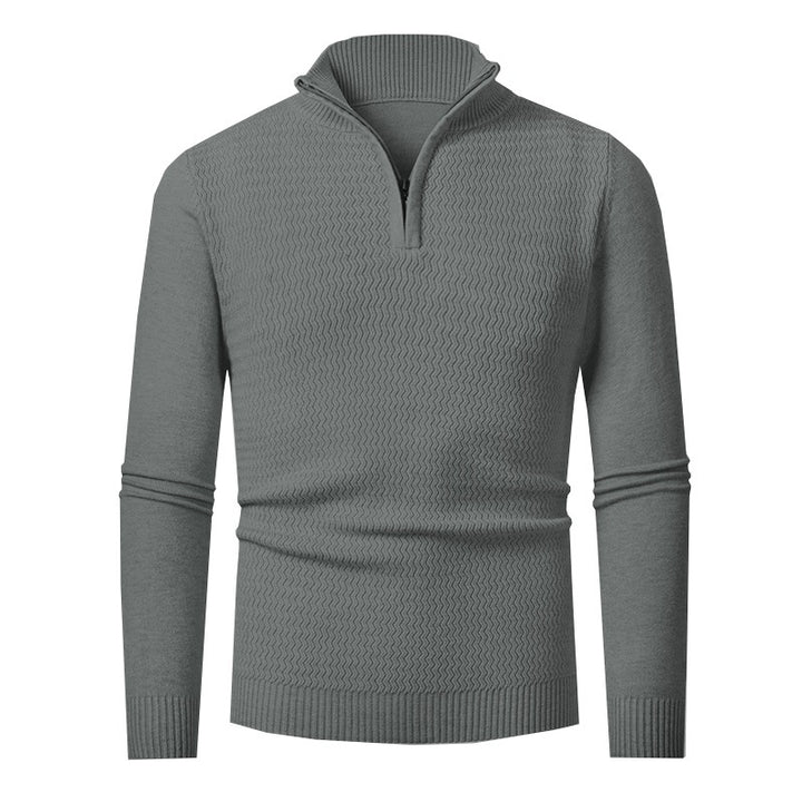 Herren nan Feinstrick-Halbzip-Pullover mit strukturierter Wellenoptik und Stehkragen Drune