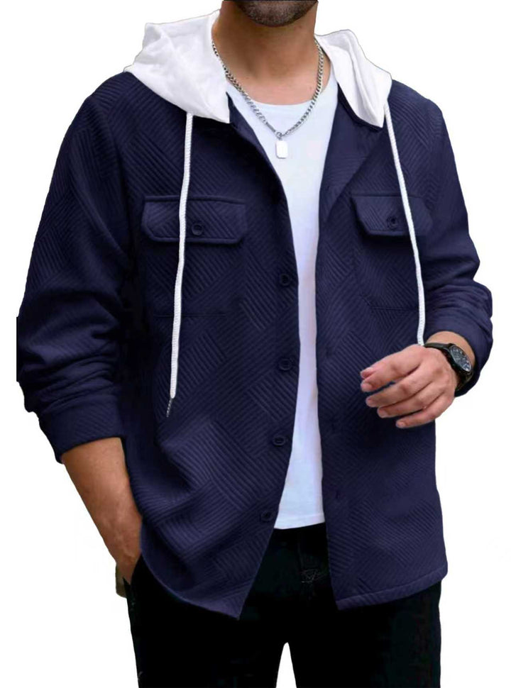 Herren nan strukturierte Overshirtjacke mit gesteppter Diagonalstruktur, Kontrastkapuze und aufgesetzten Brustklappen Drune