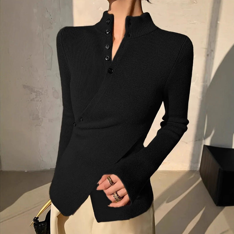 Damen Chic Strickoberteil mit vielseitigen Knopfdetails Drune