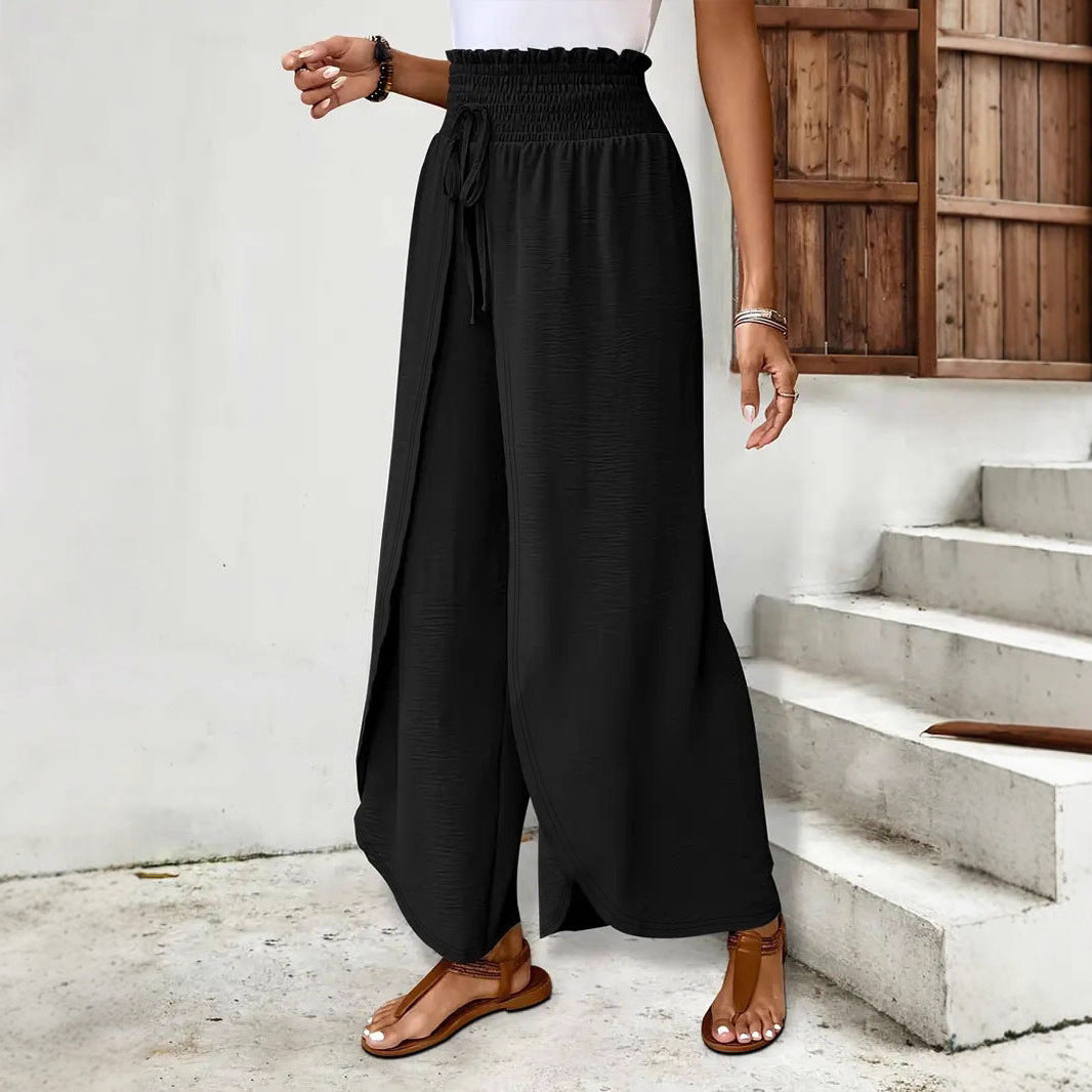 Damen Weit geschnittene Palazzo-Hose mit seitlichen Schlitzen Drune