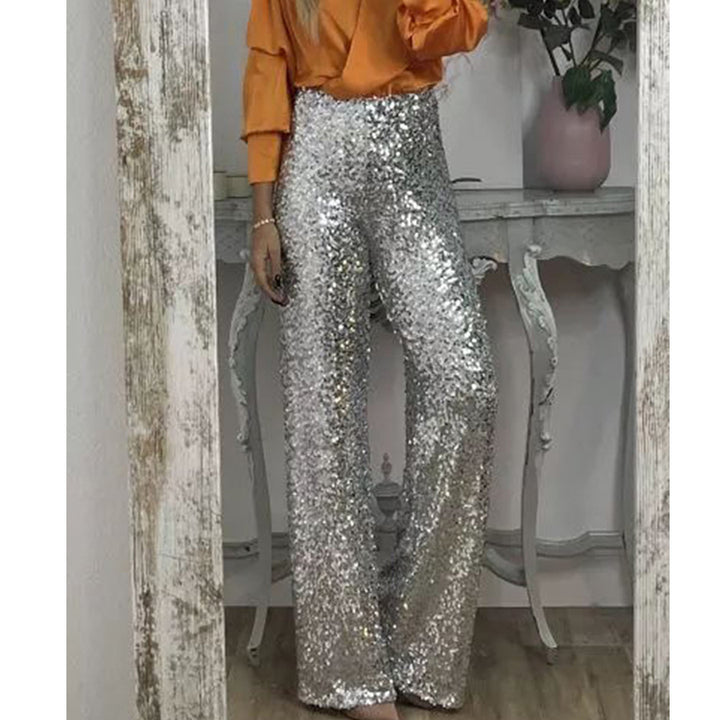 Damen Glitzernde Palazzohose mit hohem Bund und weitem Bein Drune