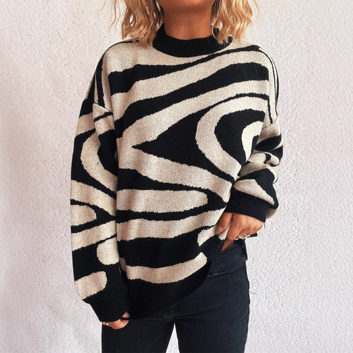 Damen kuscheliger Oversized-Pullover mit trendigem Zebra-Muster Drune