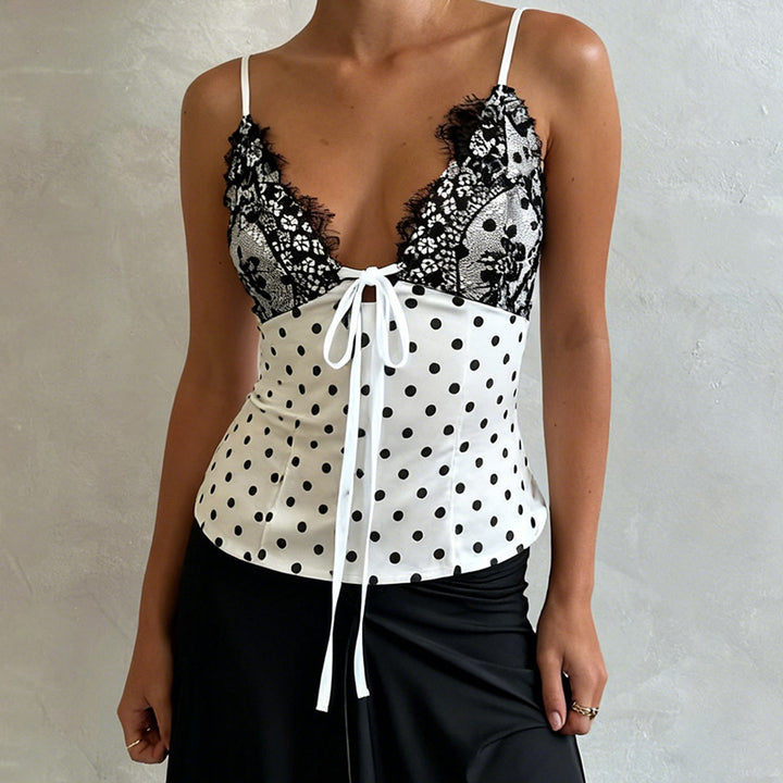 Damen Sexy Spitzen-Trägertop mit gepunktetem Design Drune