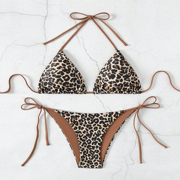 Damen Triangel-Bikini mit animalischem Muster und verstellbaren Bindebändern Drune