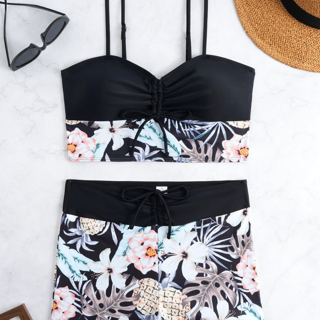 Damen Bikini-Set mit modischer Raffung und hoch taillierter Shorts Drune