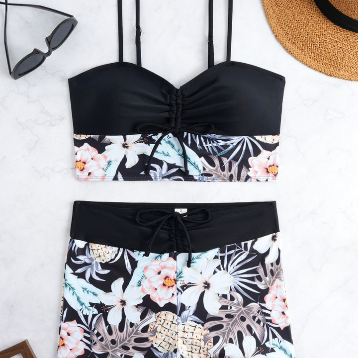 Damen Bikini-Set mit modischer Raffung und hoch taillierter Shorts Drune