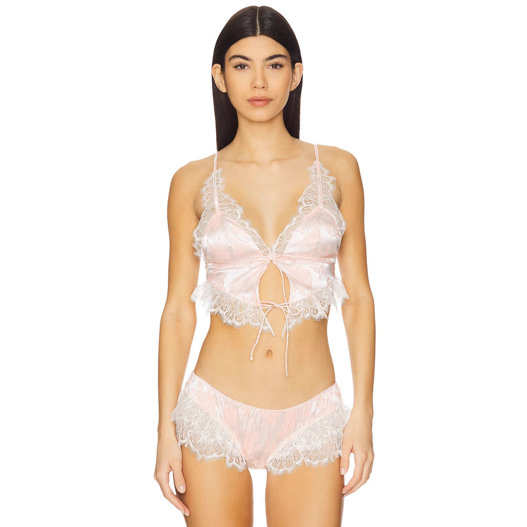 Damen Spitzen-Babydoll-Set mit Rüschendetails und schimmerndem Satin Drune
