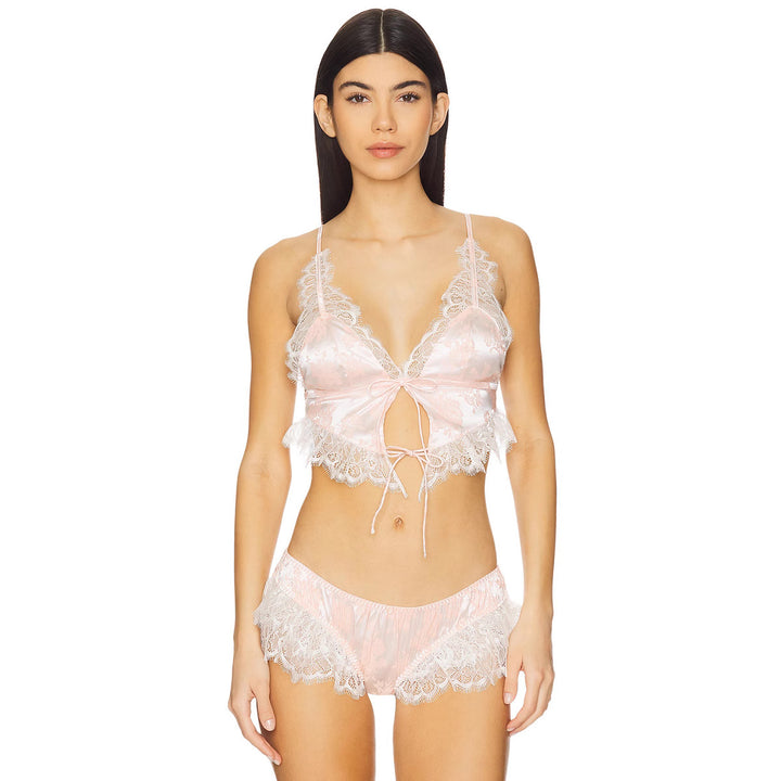 Damen Spitzen-Babydoll-Set mit Rüschendetails und schimmerndem Satin Drune