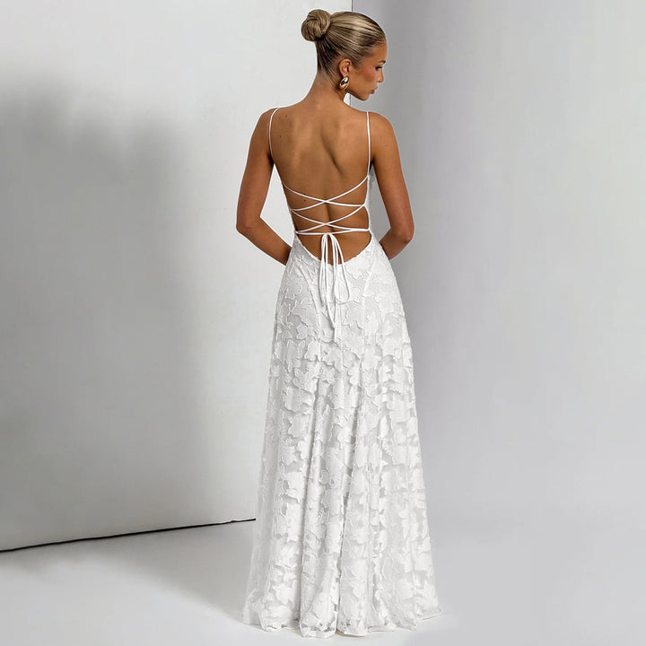 Damen elegantes Maxikleid mit zartem floralem Muster und Spaghetti-Trägern Drune