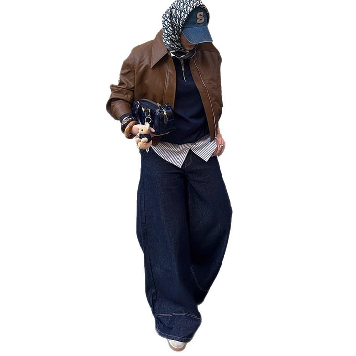 Damen Kunstlederjacke im modernem Cropped-Stil Drune