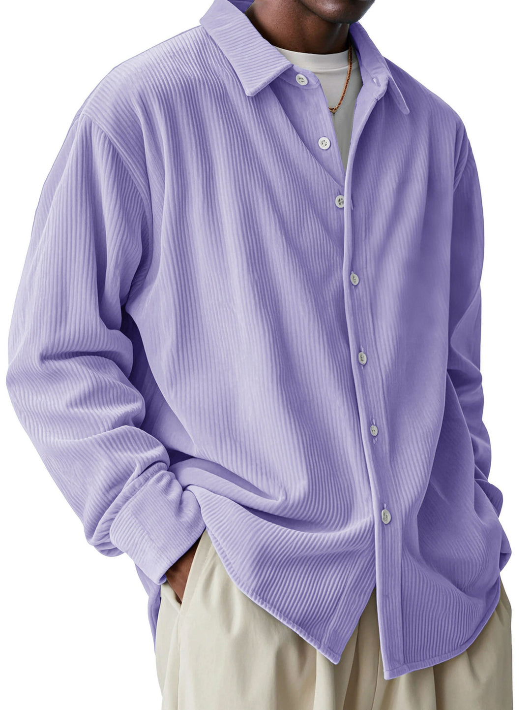 Herren nan oversized Kordhemd mit feiner Rippenstruktur und Relaxed-Fit Drune