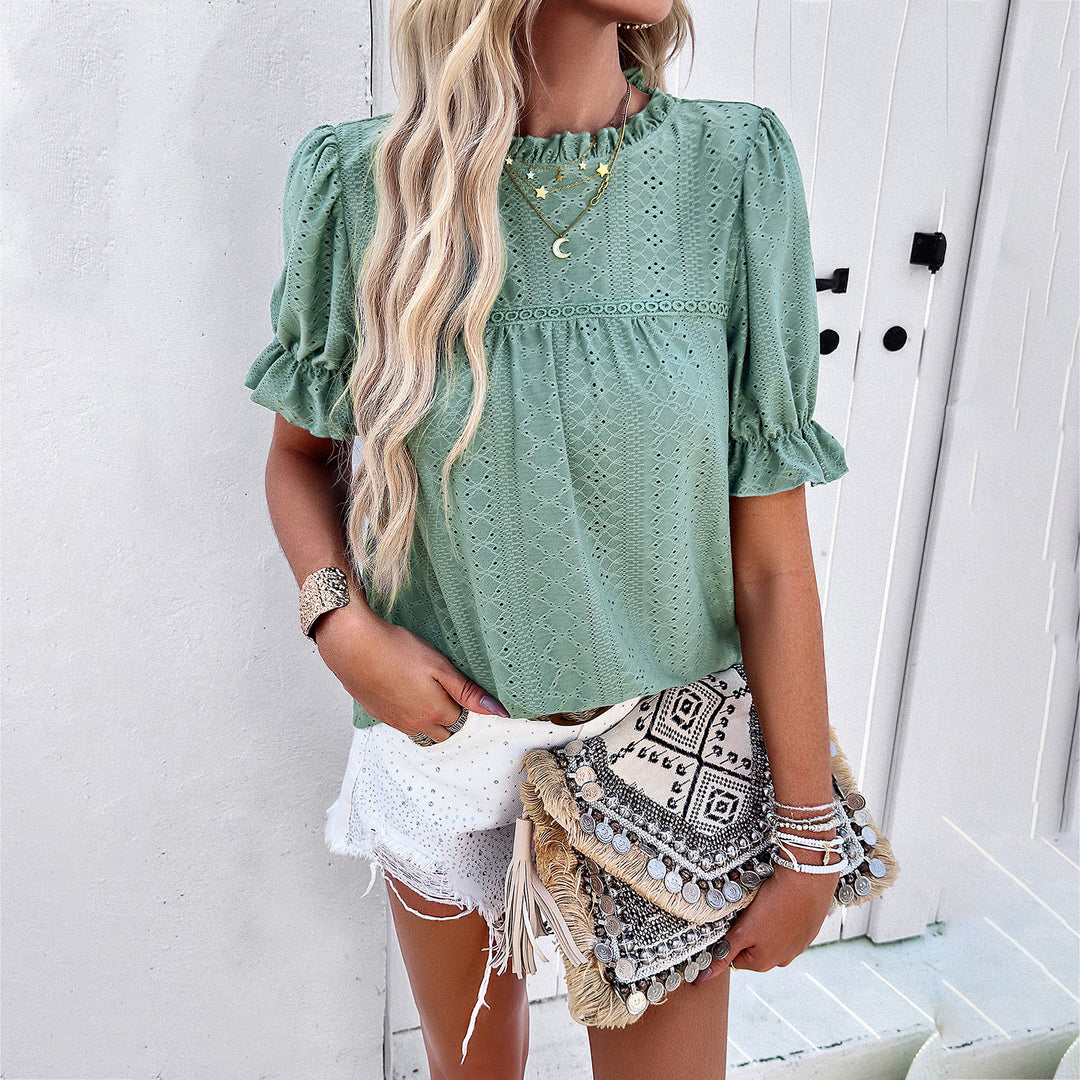 Damen Baumwoll-Bluse mit Rüschendetails Drune