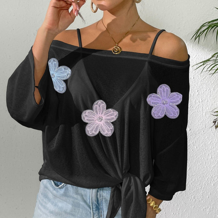 Damen lässiges Oberteil mit floralem Design und seitlichem Knoten Drune