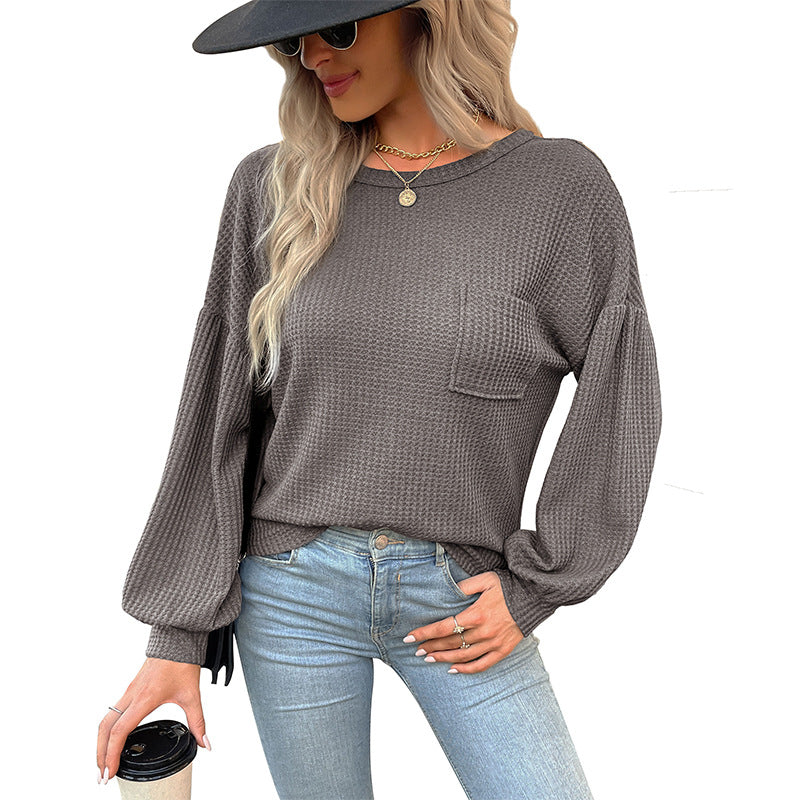Damen Waffelstruktur Langarmshirt Drune