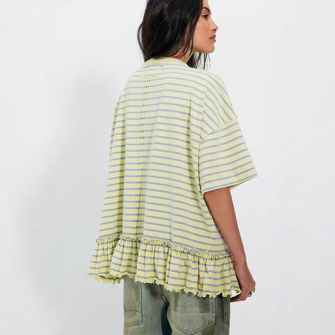 Damen Oversized gestreiftes T-Shirt mit Rüschendetail Drune