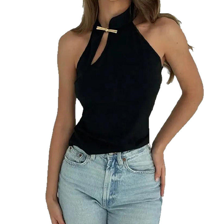 Damen Hochgeschlossenes Sporttop mit dekorativem Schlitz und eleganter Schnalle Drune