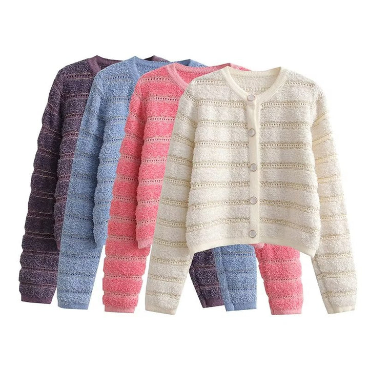 Damen modische Strickjacke mit knöpfbarem Design und feinem Strukturmuster Drune