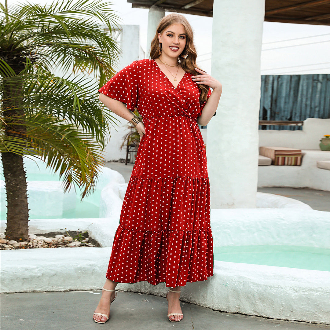 Damen Maxikleid mit trendigem Wickeldesign und feminine Rüschendetails Drune