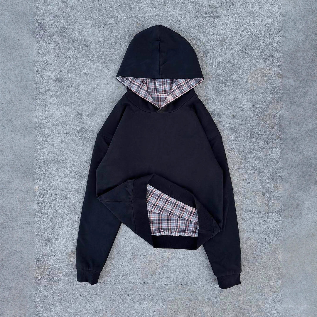 Damen bequemer Kapuzenpullover mit Karomuster Drune