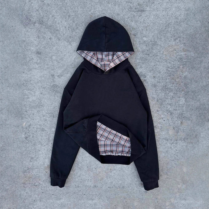 Damen bequemer Kapuzenpullover mit Karomuster Drune