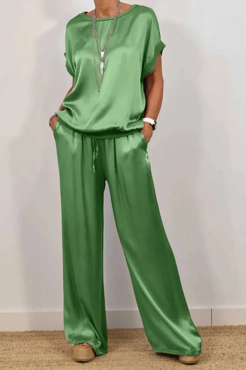 Damen elegantes Lounge-Set mit fließendem Schnitt und elastischem Bund Drune