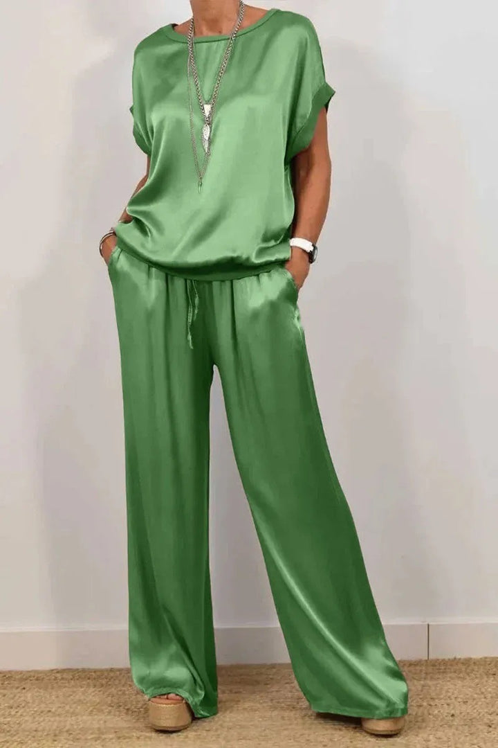 Damen elegantes Lounge-Set mit fließendem Schnitt und elastischem Bund Drune