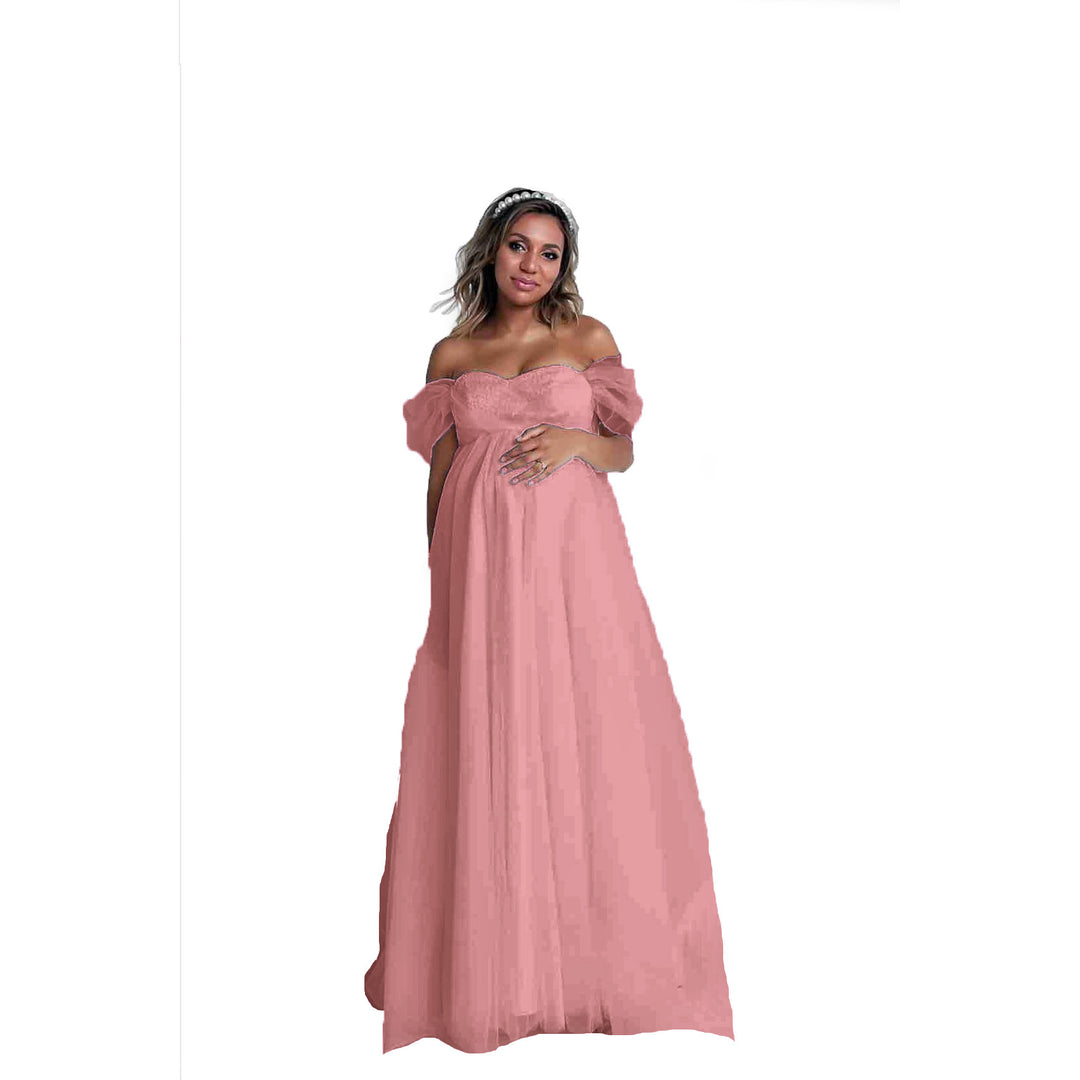 Damen Off-Shoulder Tüll Schwangerschafts-Kleid Drune