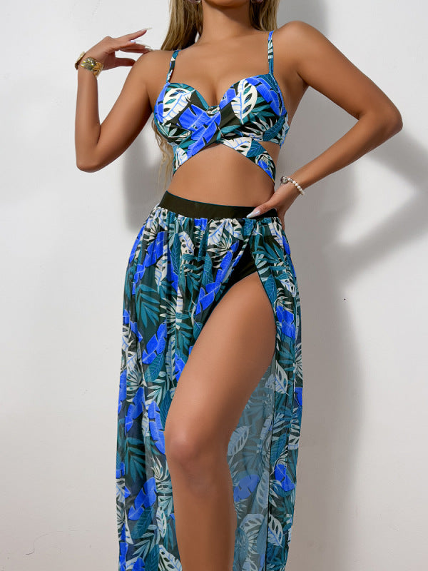 Damen Zweiteiler Bademode mit hohem Beinausschnitt und floralem Design Drune