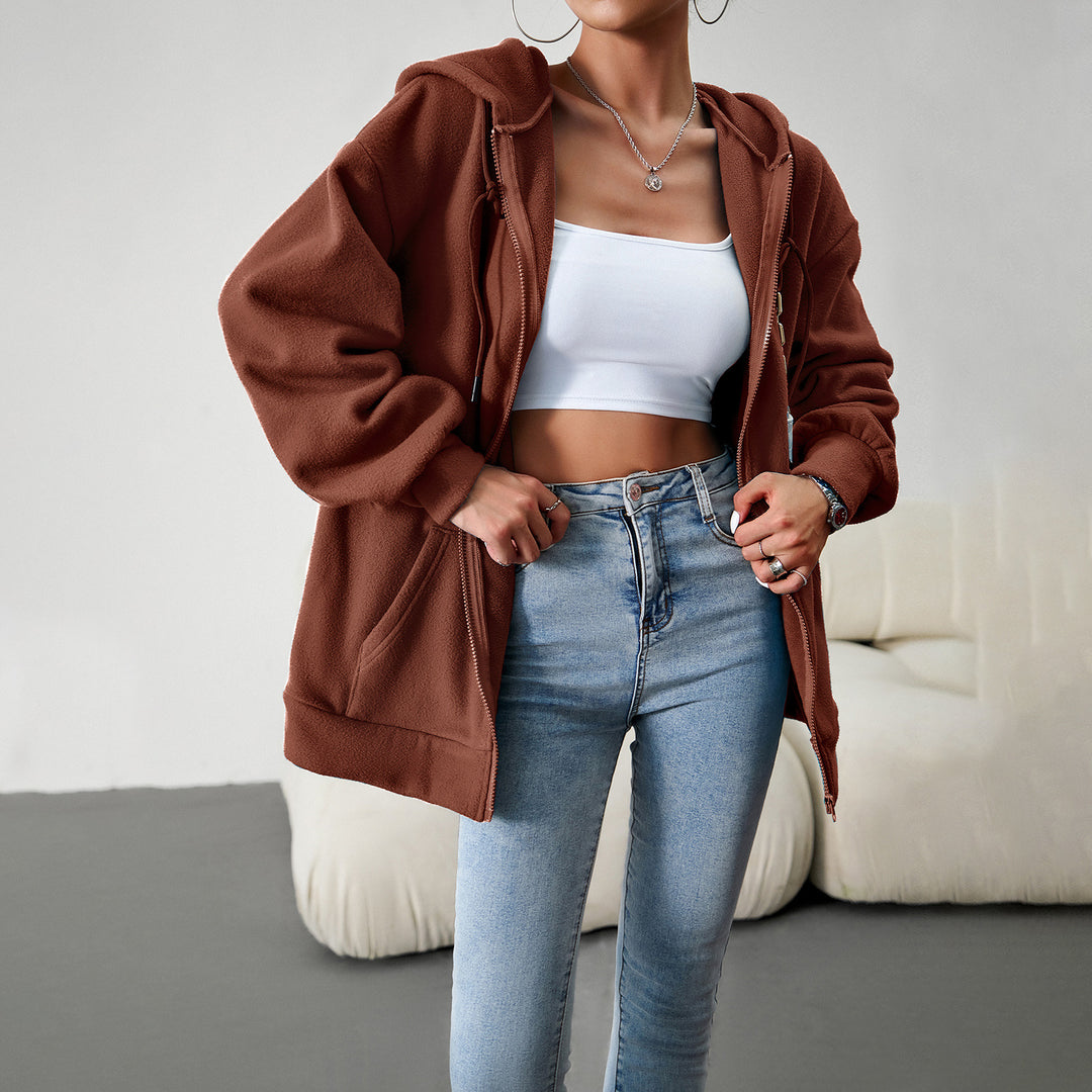 Damen Fleecejacke mit praktischen Taschen und verstellbarem Kapuzenzug Drune