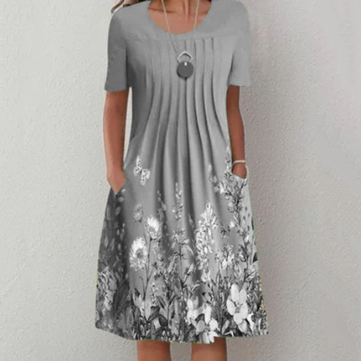 Damen Casual Kleid mit floralem Design und plissierten Details Drune