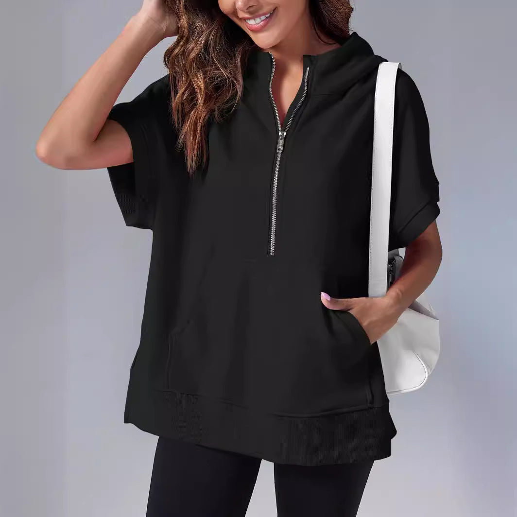 Damen lässiger Kapuzenpullover mit halbem Reißverschluss Drune