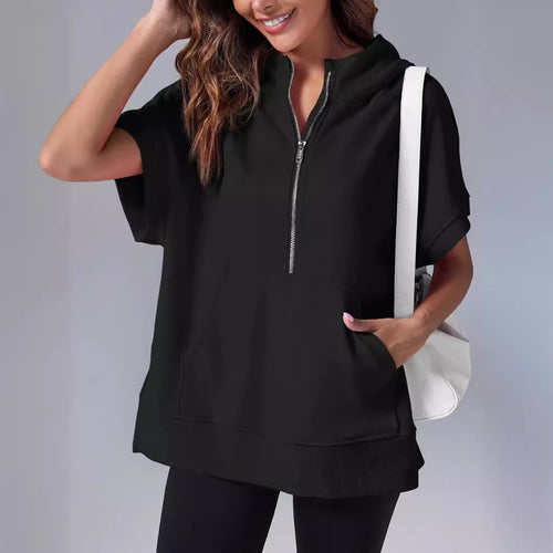 Damen lässiger Kapuzenpullover mit halbem Reißverschluss Drune