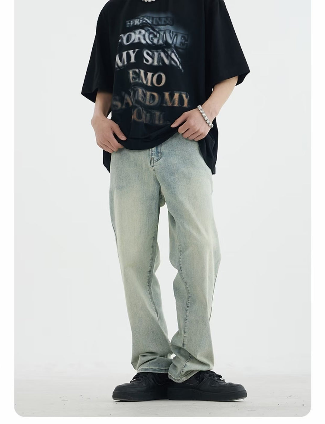 Herren lockere Denim-Jeans mit niedriger Bundhöhe Drune