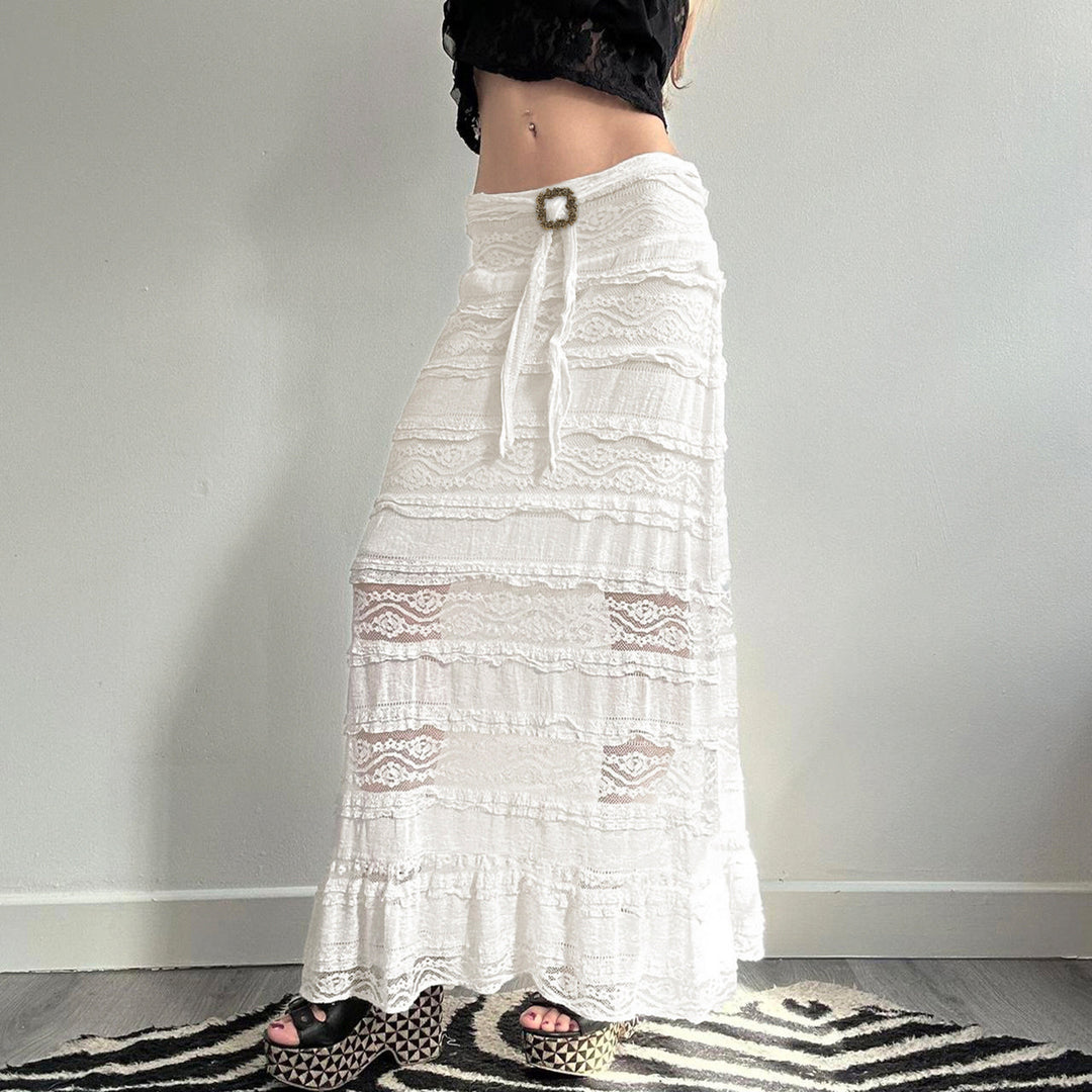 Damen Midirock mit elegantem Rüschensaum und dekorativem Taillengürtel Drune