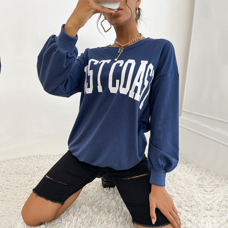 Damen lässiger Oversize-Pullover mit modischem Schriftzug Drune