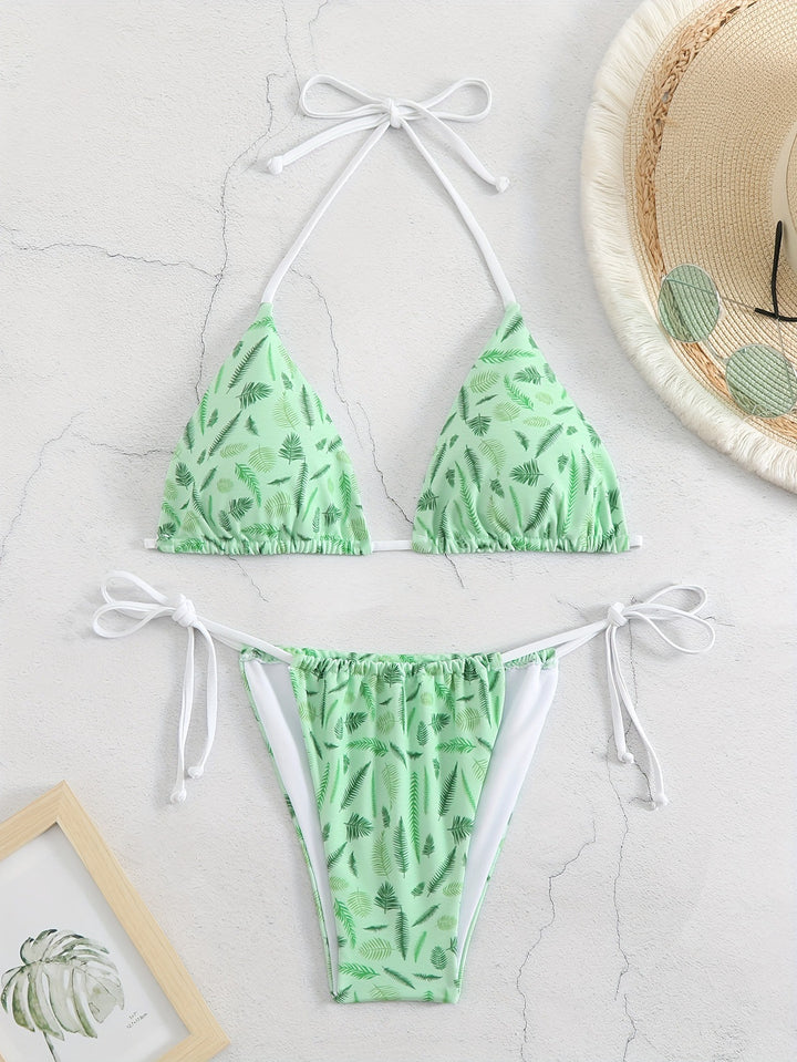 Damen trendiger Triangel-Bikini mit botanischem Muster Drune