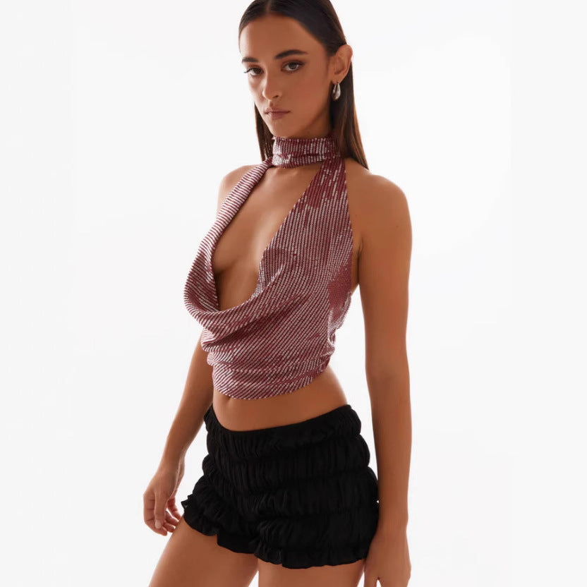 Damen Glamouröses Oberteil mit schickem Drapierungsdetail und Choker-Ausschnitt Drune