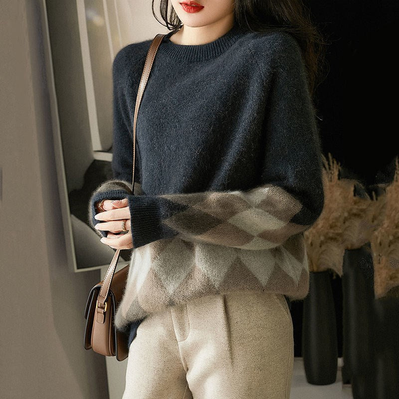 Damen lässiger Strickpullover mit modernem Rhombenmuster und weichem Material Drune