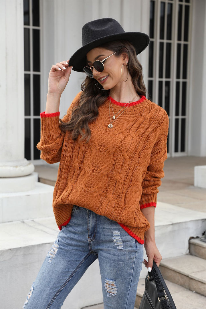 Damen Grobstrickpullover mit einzigartigem Zopfmuster und modischen Akzenten Drune