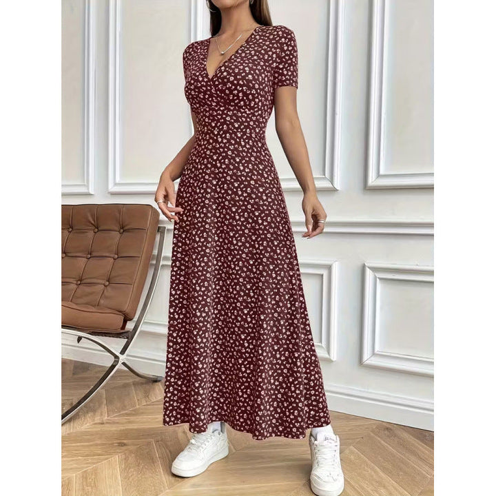 Damen Maxikleid mit vorteilhaftem V-Ausschnitt und floralem Muster Drune