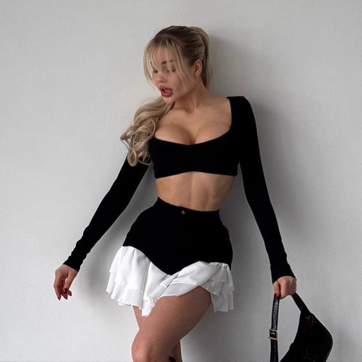 Damen modischer Rock mit asymmetrischem Saum und praktischen Taschen Drune