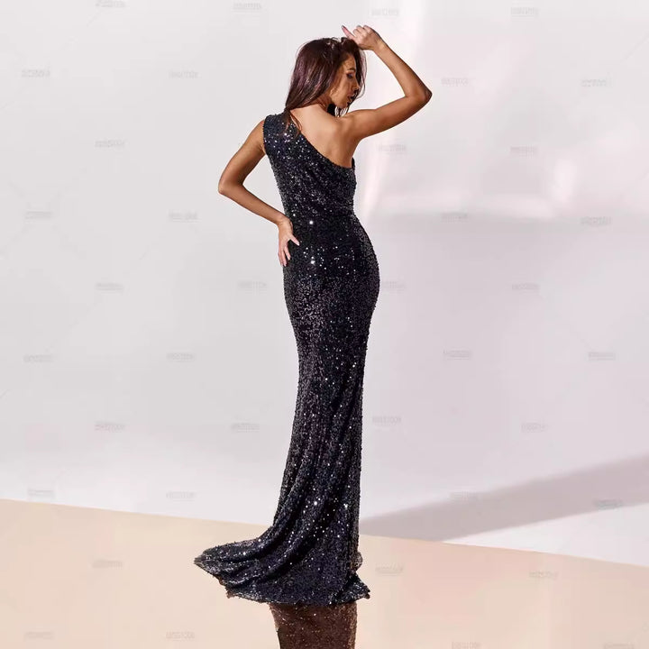 Damen Funktionsabendkleid mit asymmetrischem Schnitt und Paillettenverzierung Drune