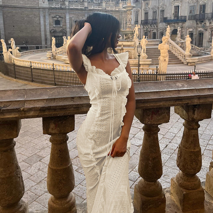 Damen Sommerliches Maxikleid mit Rüschendetails Drune