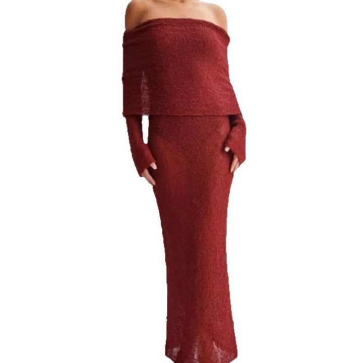 Damen Off-Shoulder Maxikleid mit eleganter Struktur Drune