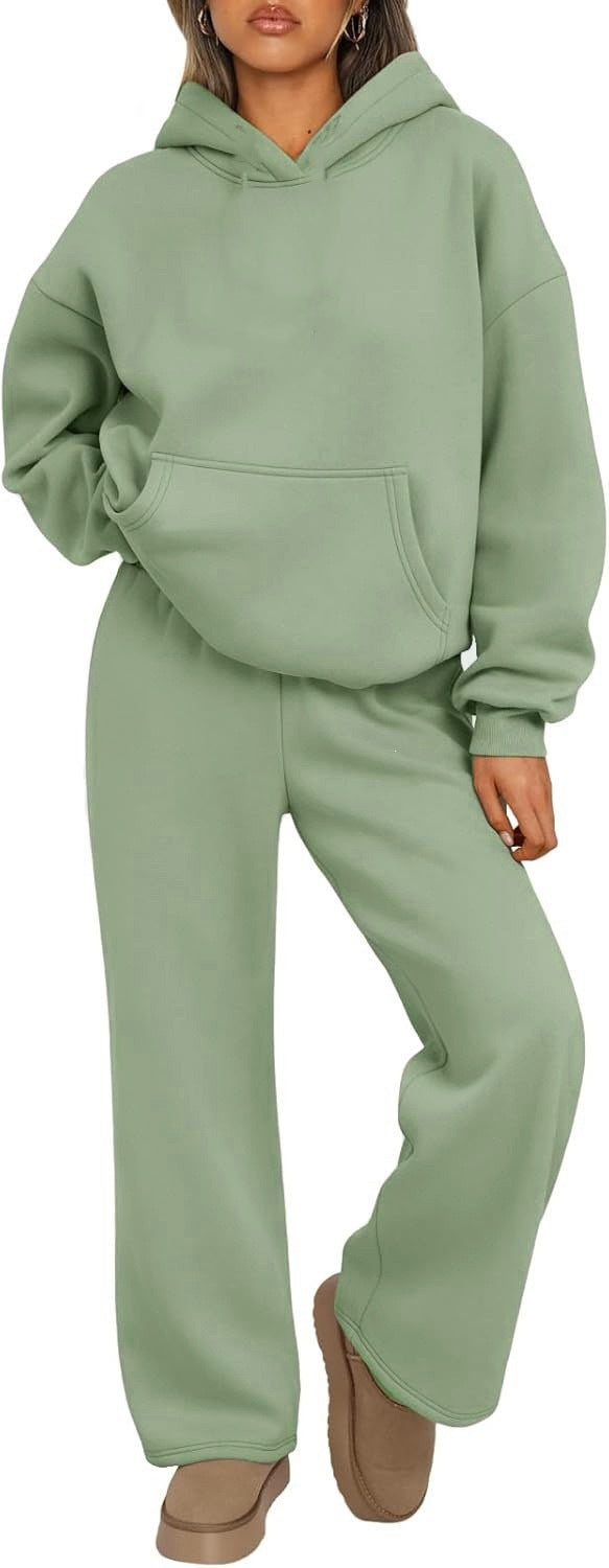 Damen nan Cozy-Loungewear-Set mit oversized Kapuzenpullover, Kängurutasche und weiten Palazzo-Jogginghose Drune