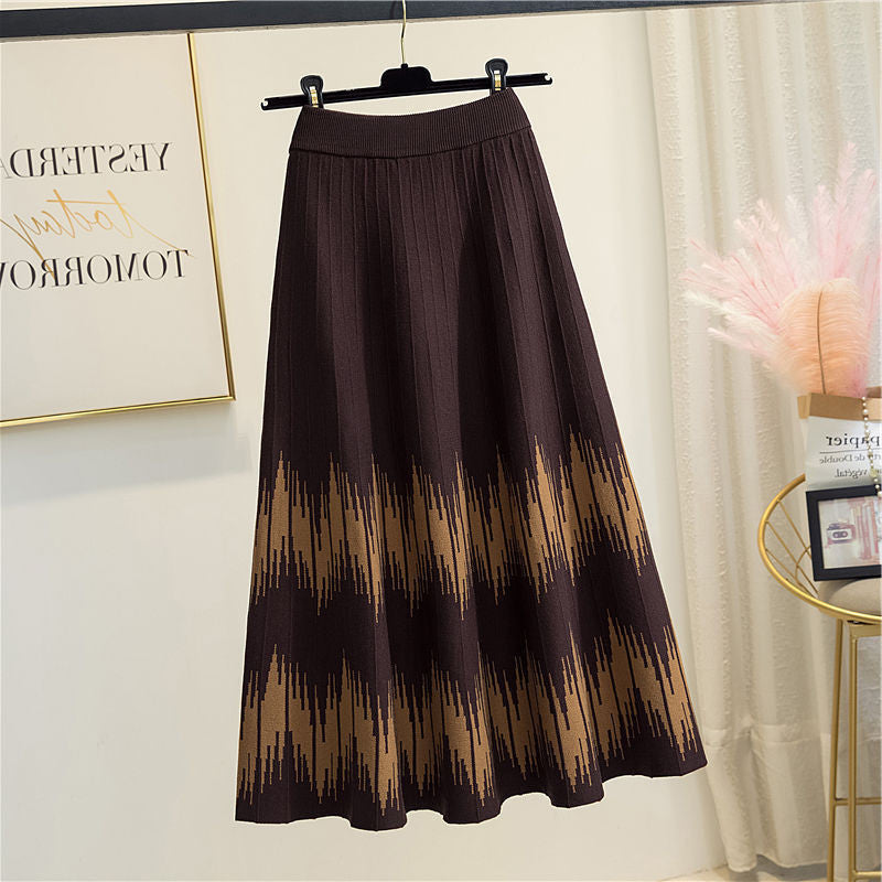 Damen Maxirock mit elegantem Wellenmuster und feiner Rippstruktur Drune