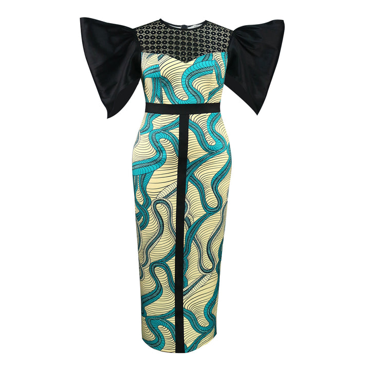 Damen Elegantes Maxikleid mit Volumenärmel und einzigartigem Muster Drune