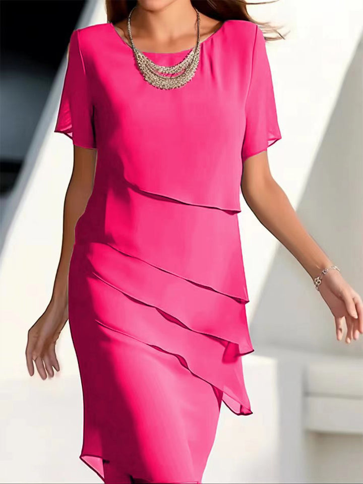 Damen elegantes Wickelkleid mit Schichten Drune