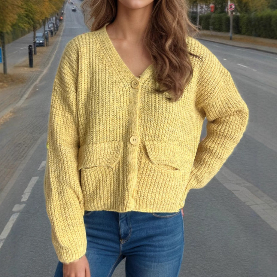 Damen oversized Strickjacke mit Knopfdetails und praktischen Taschen Drune