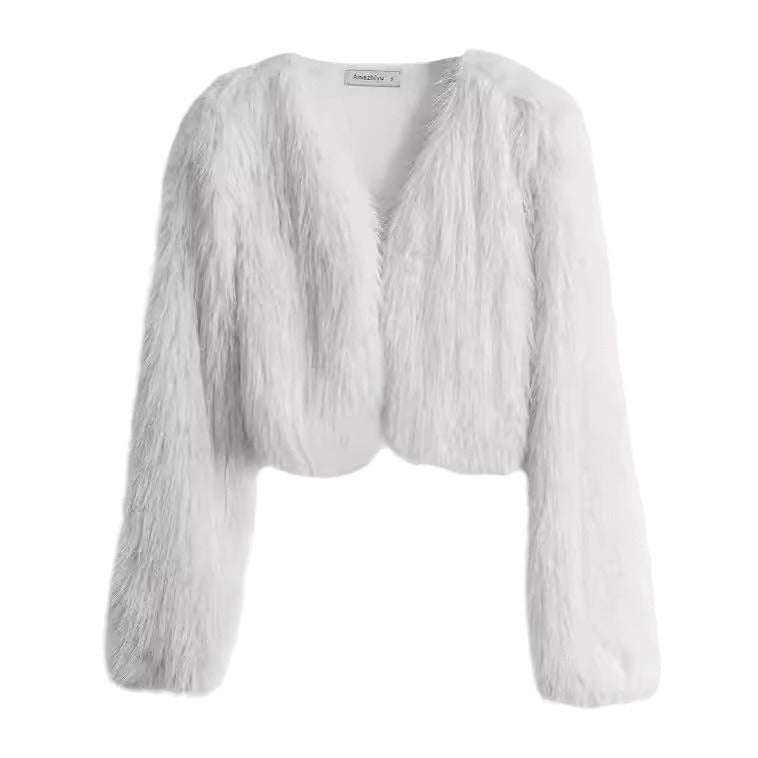 Damen Flauschige Kurzjacke mit offenem Schnitt Drune